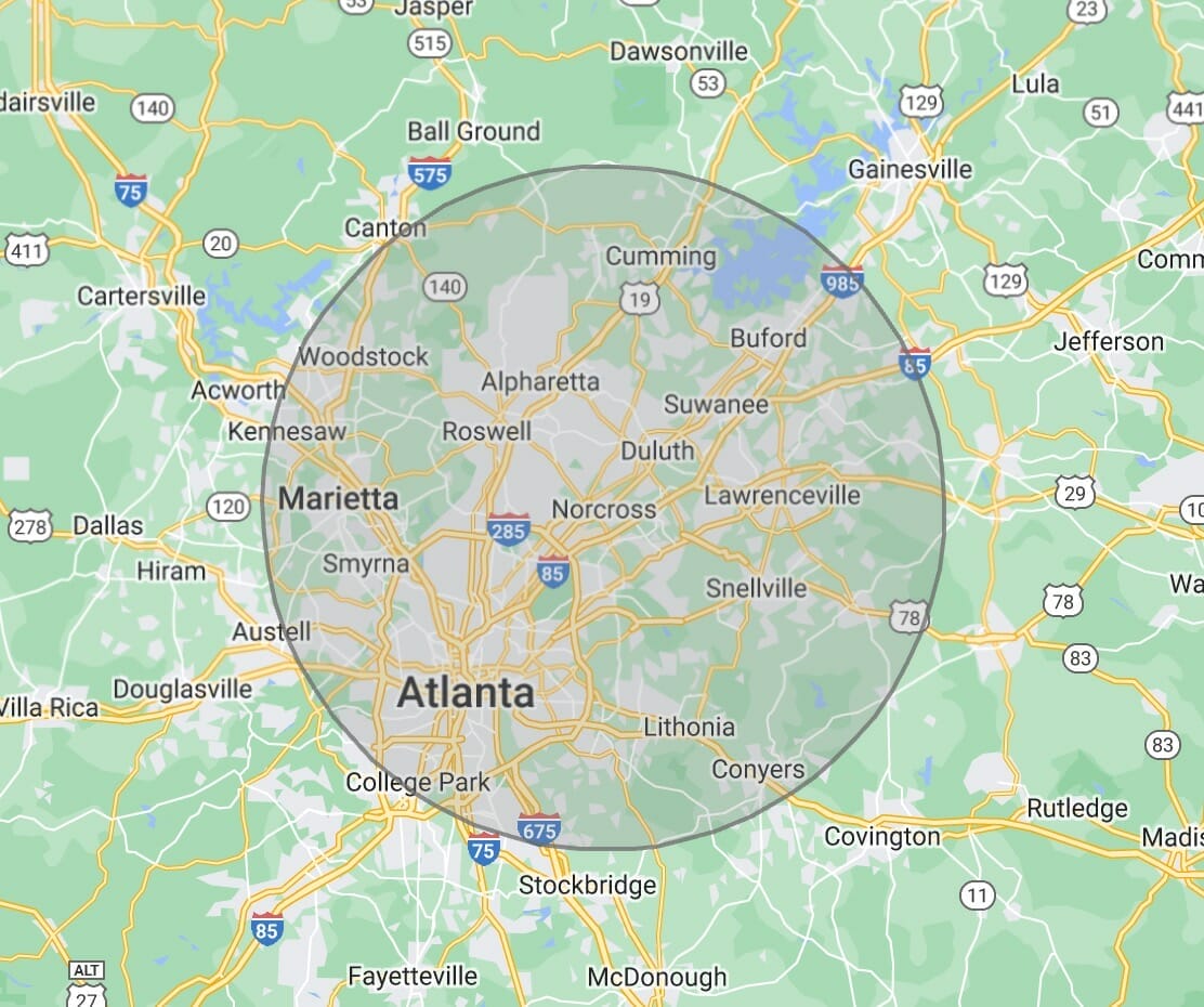 service area map The Roofing Company Atlanta